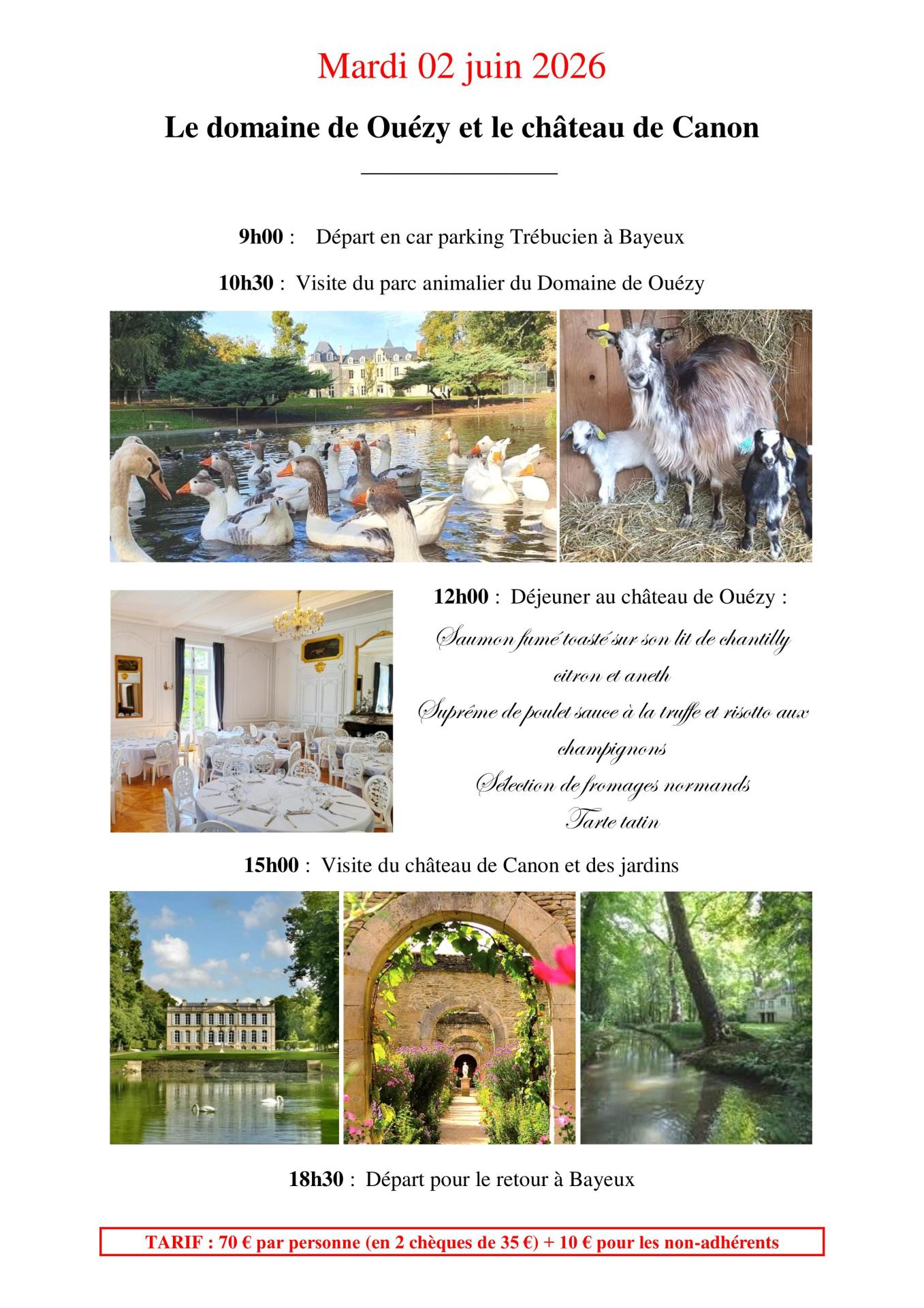 Affcihe de la visite au domaine de Ouézy et au château de Canon